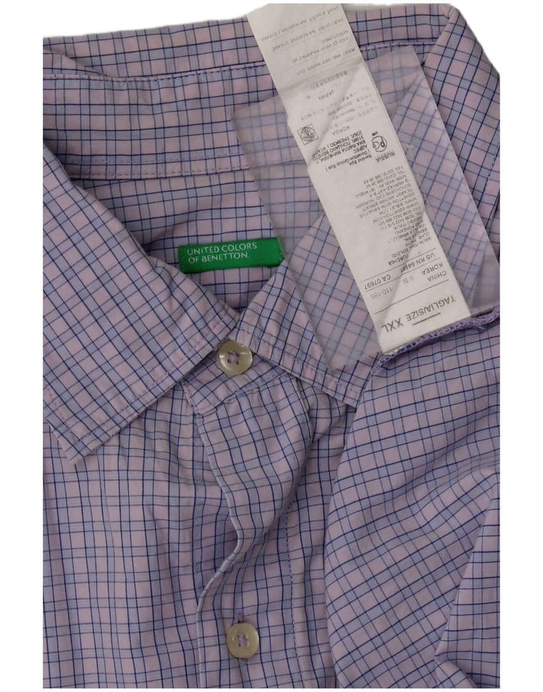 Camicia a maniche corte da uomo BENETTON 2XL in cotone a quadretti viola