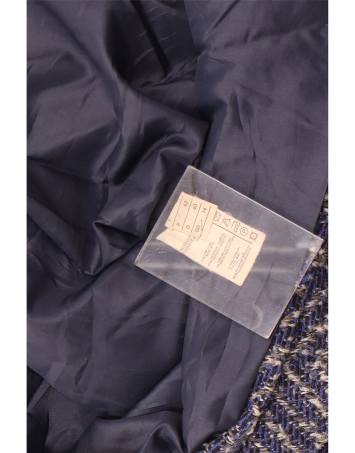 Cappotto doppiopetto vintage da donna UK 14 grande lana Chevron blu navy