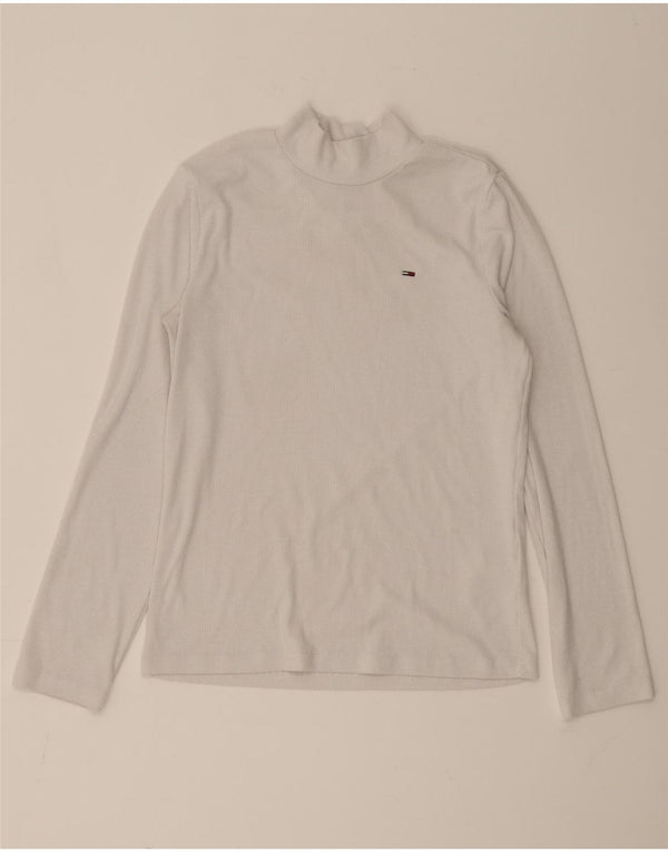 Tommy Hilfiger Donna Top Manica Lunga UK 12 Medio Bianco Poliestere