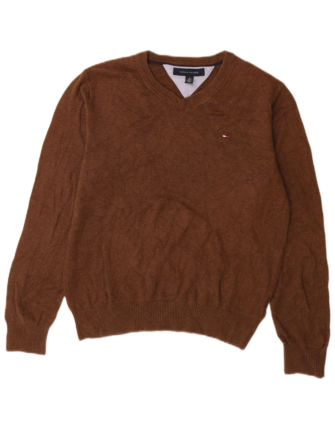 Maglione maglione con scollo a V da uomo Tommy Hilfiger in cotone marrone medio