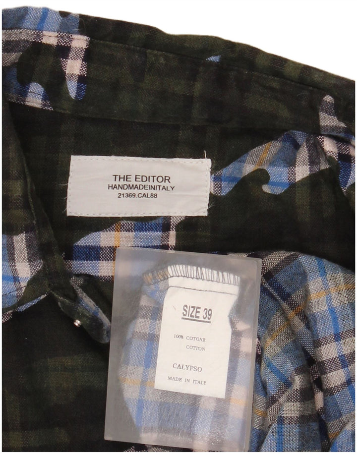 Camicia da uomo vintage taglia 39 in cotone a quadri verde medio