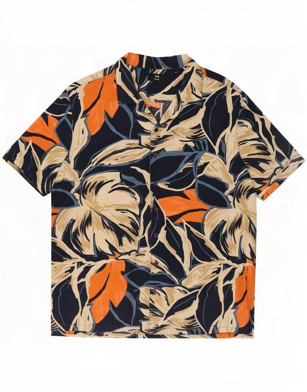 C&A Mens Short Sleeve Slim Fit Shirt 2XL Blue Floral Viscose Hawaiian