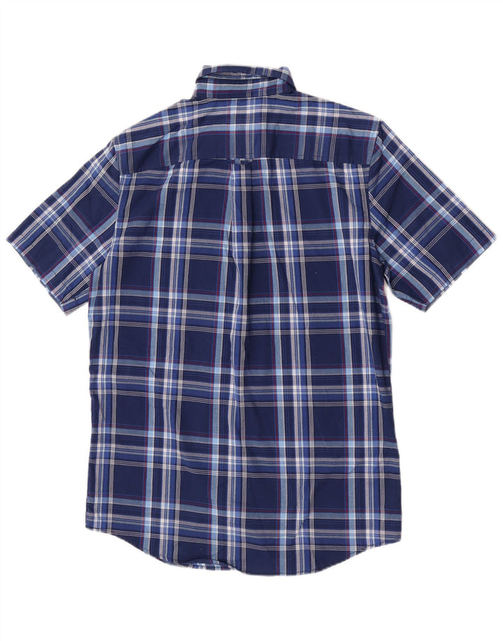 Chaps Camicia a maniche corte da uomo Easy Care piccola in cotone scozzese blu navy