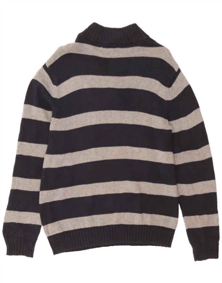 CHAPS Mens Zip Neck Jumper Sweater Medium Black Striped Cotton Vintage Chaps and Second-Hand Chaps from Messina Hembry 
