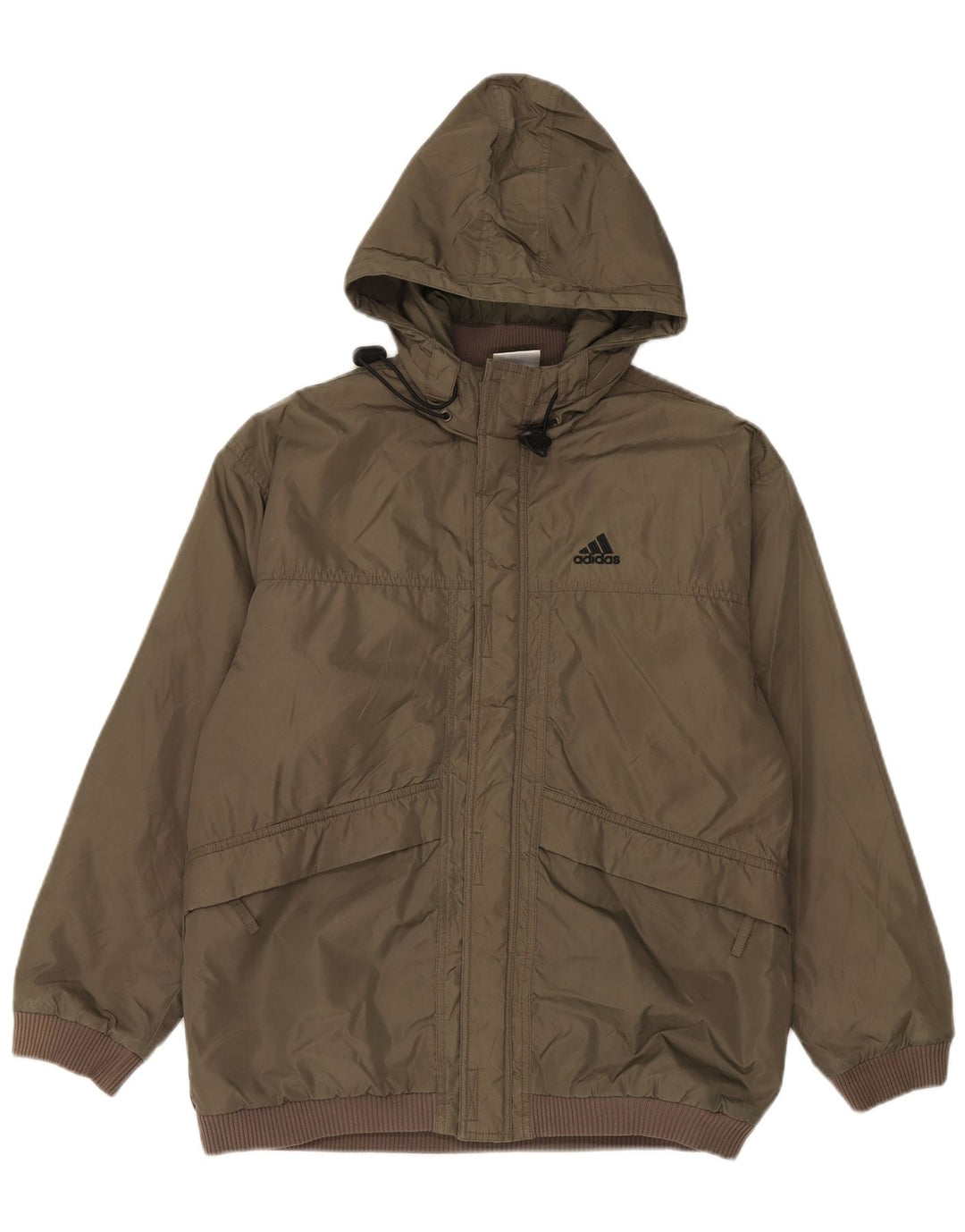 Giacca a vento con cappuccio Adidas da ragazzo 15-16 anni in poliammide kaki