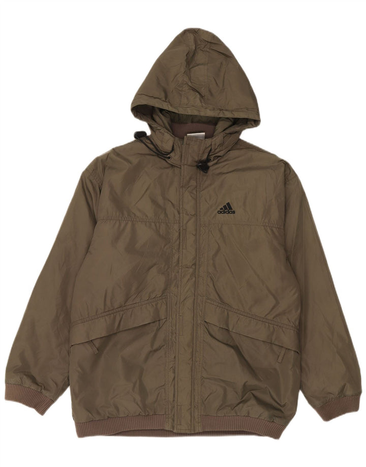 Giacca a vento con cappuccio Adidas da ragazzo 15-16 anni in poliammide kaki