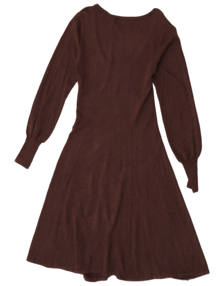 Abito a trapezio a maniche lunghe da donna Zara UK 12 Rayon marrone medio