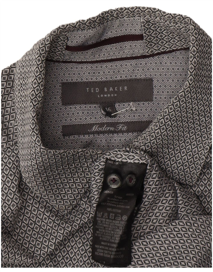 Ted Baker Camicia da uomo vestibilità moderna taglia 16 grande grigio geometrico
