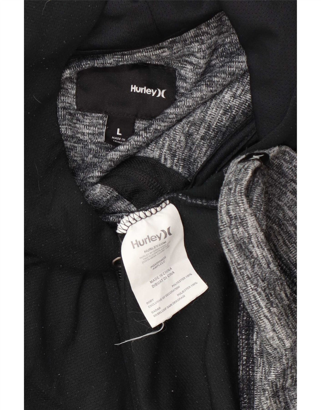 Felpa con cappuccio e zip Hurley da uomo, grande, in poliestere color block nero