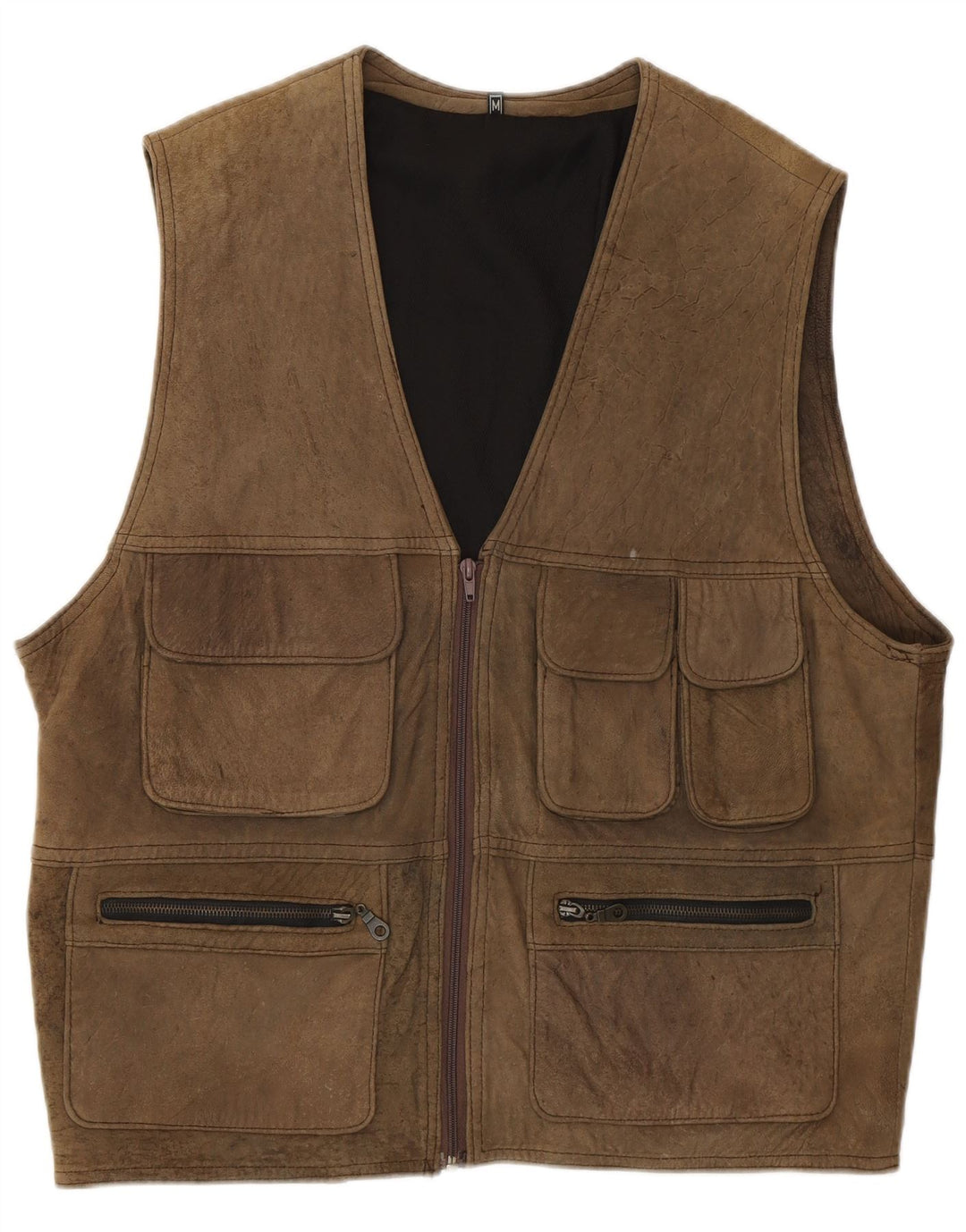 Gilet multiuso vintage in pelle scamosciata da uomo UK 38 marrone medio
