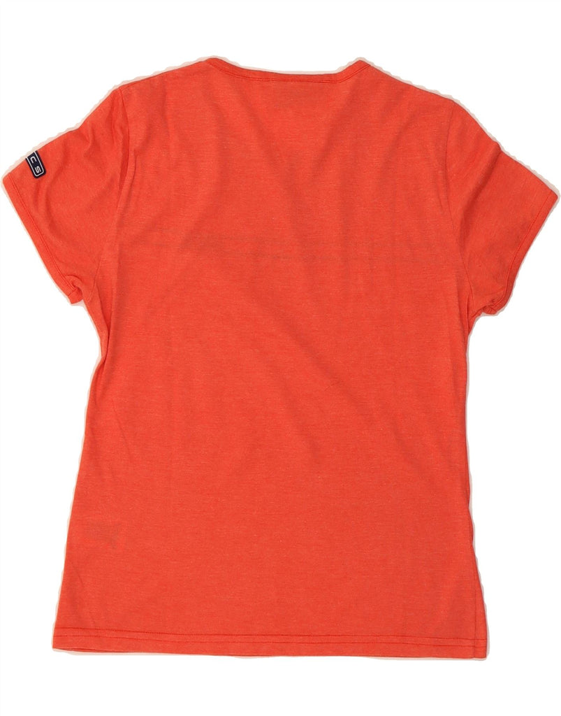 ASICS Womens Graphic T-Shirt Top UK 12 Medium Orange Striped Cotton Vintage Asics and Second-Hand Asics from Messina Hembry 