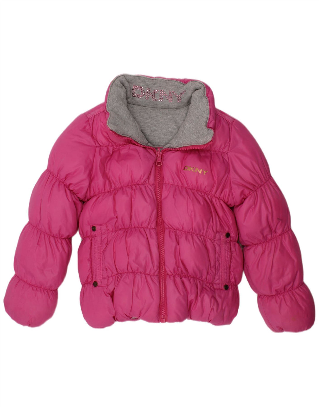 Giacca imbottita reversibile con cappuccio per ragazze Dkny 4-5 anni in poliestere rosa