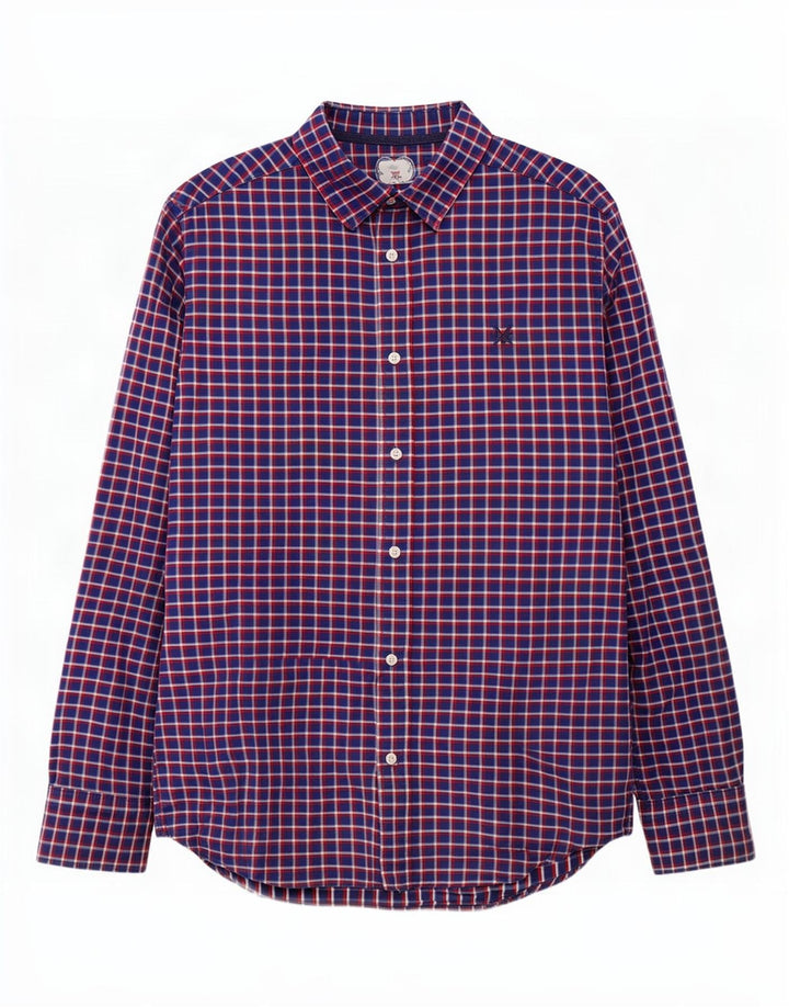 Crew Clothing Camicia da uomo in flanella dal taglio classico, cotone medio a quadri blu navy