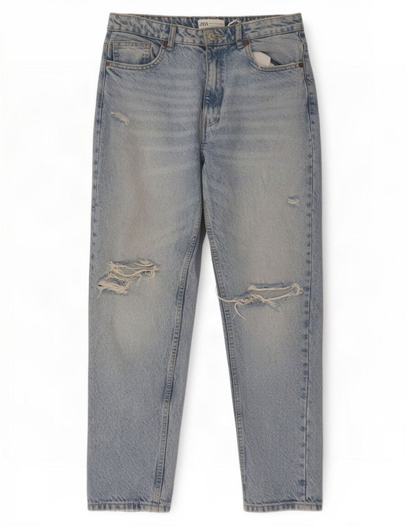 Jeans affusolati effetto consumato da donna Zara EU 38 piccolo W28 L28 cotone blu