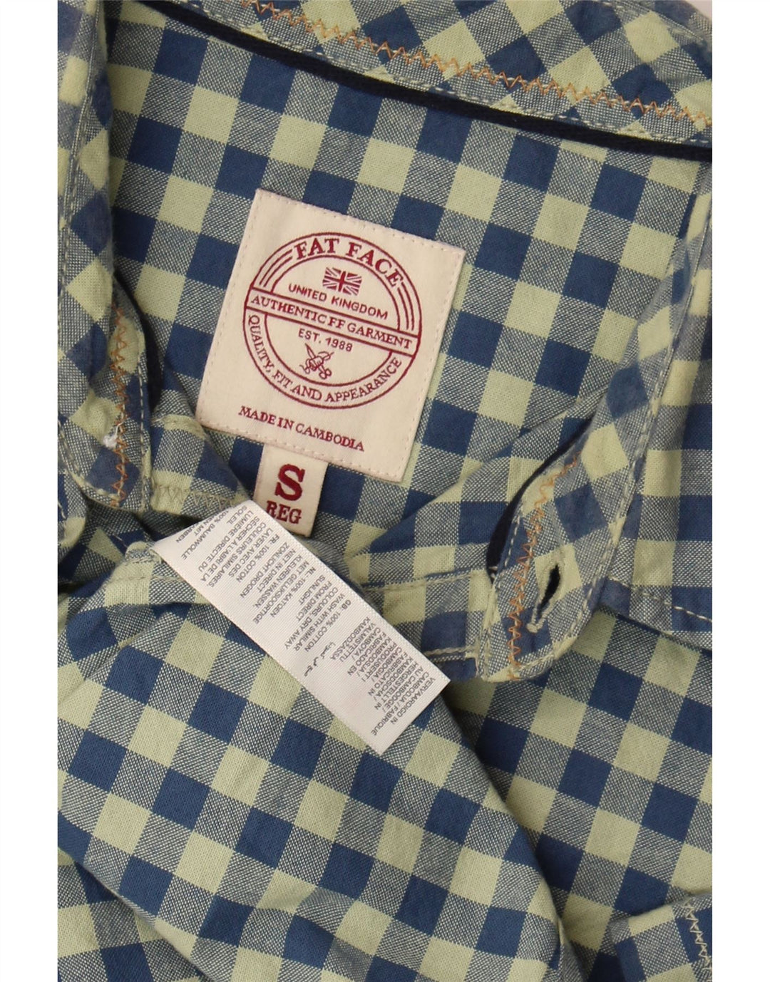 Camicia a maniche corte da uomo Fat Face piccola in cotone a quadretti verde