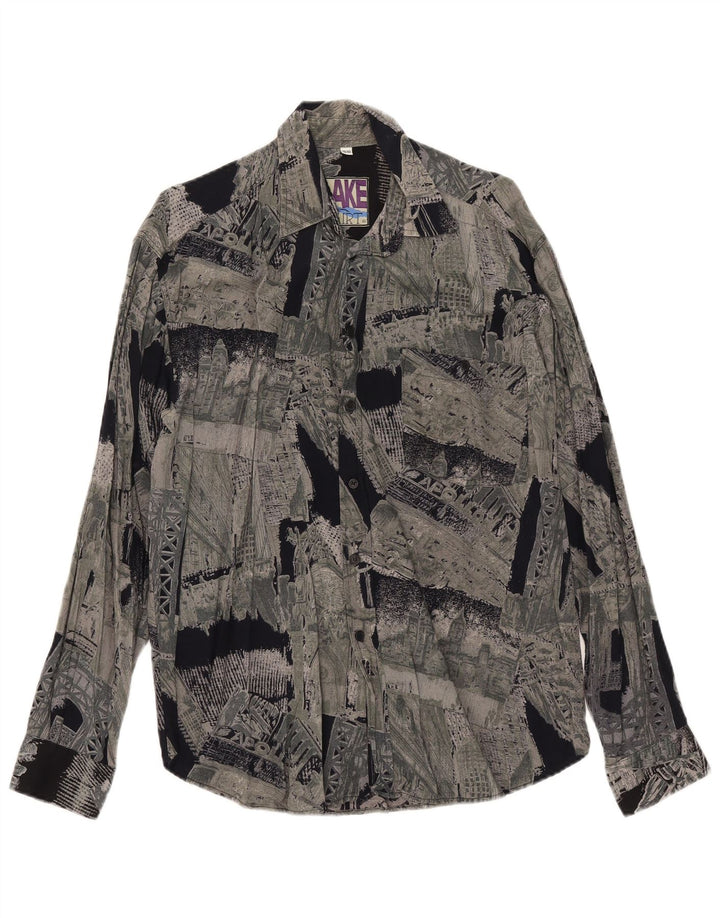 Camicia vintage da uomo con motivo astratto taglia 39/40 in viscosa media multicolore
