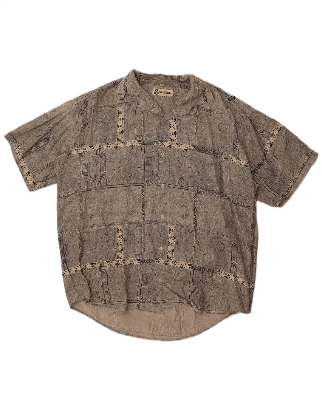 Camicia vintage da uomo a maniche corte grande motivo cachemire grigio