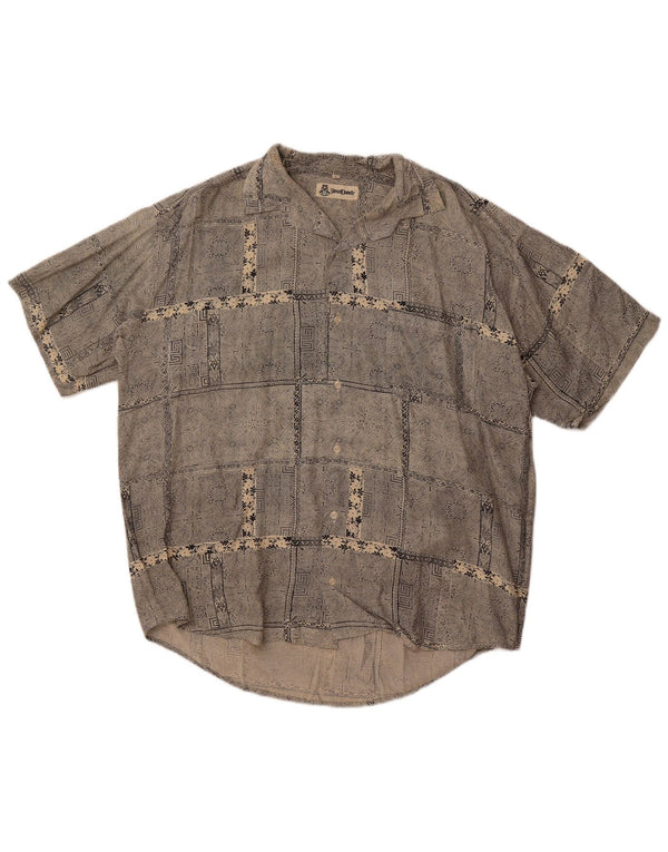 Camicia vintage da uomo a maniche corte grande motivo cachemire grigio