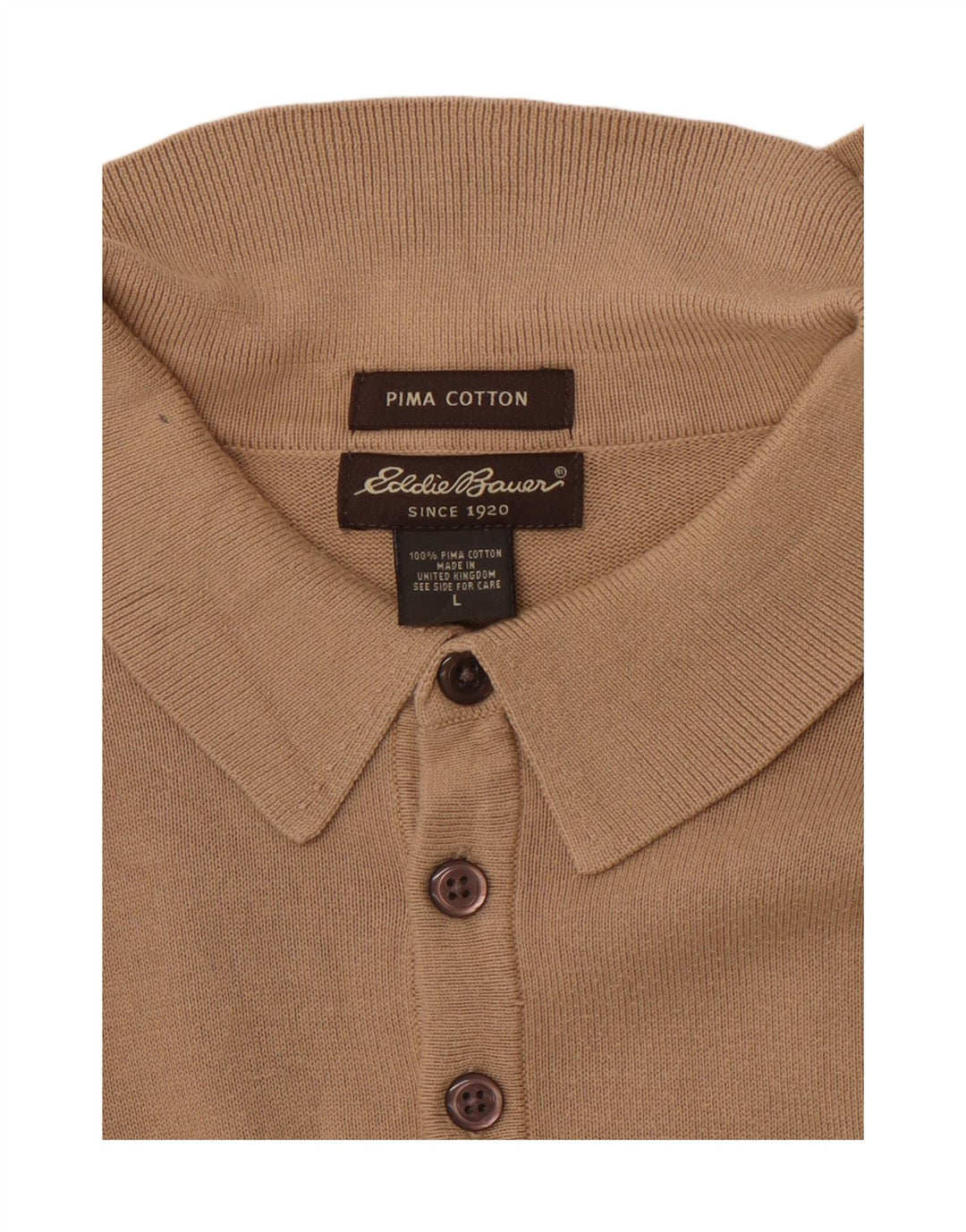 EDDIE BAUER Mens Polo Shirt Large Beige Cotton