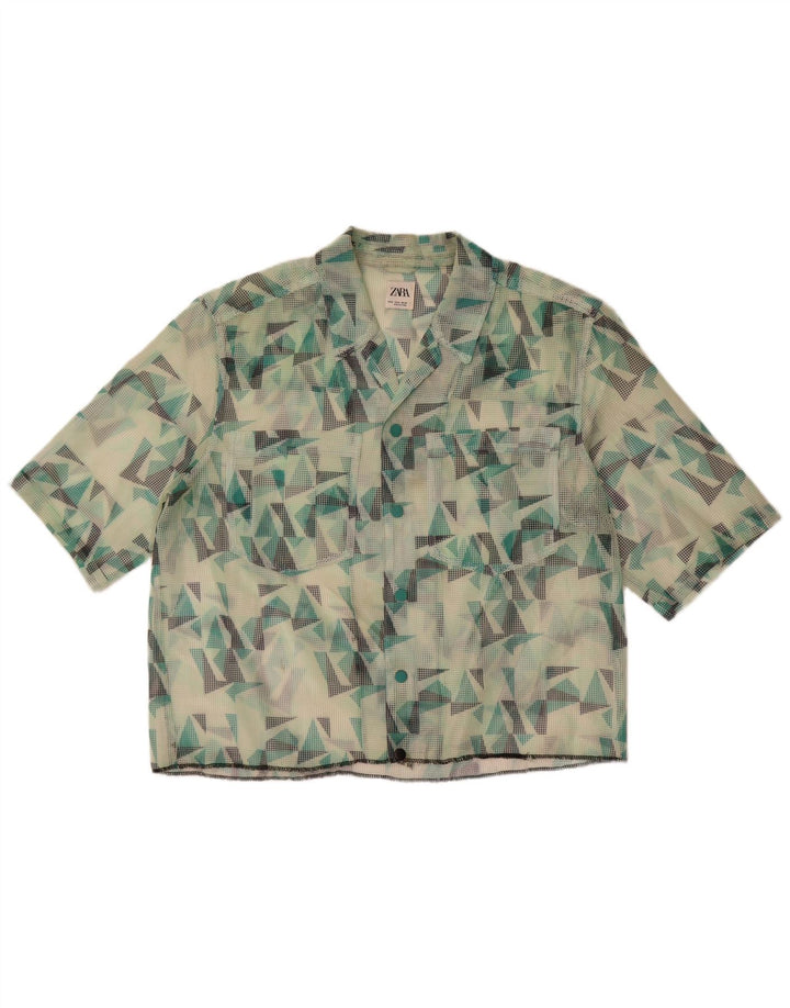 Camicia Zara da uomo a maniche corte trasparente verde medio geometrica