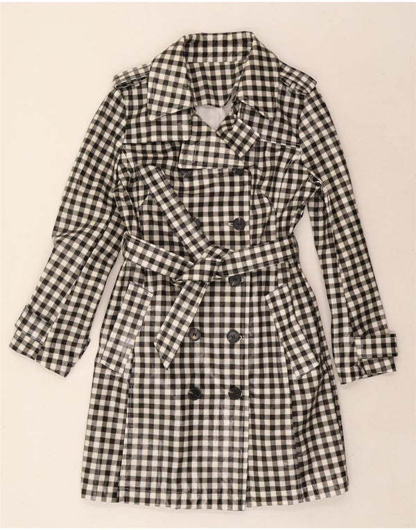 Trench vintage da donna UK 12 medio nero a quadretti