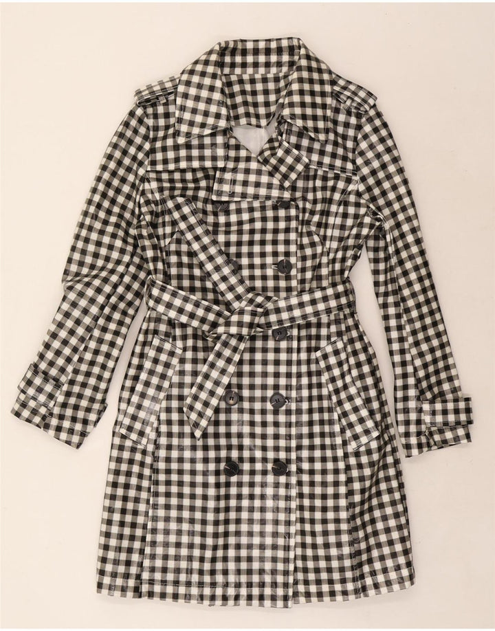 Trench vintage da donna UK 12 medio nero a quadretti