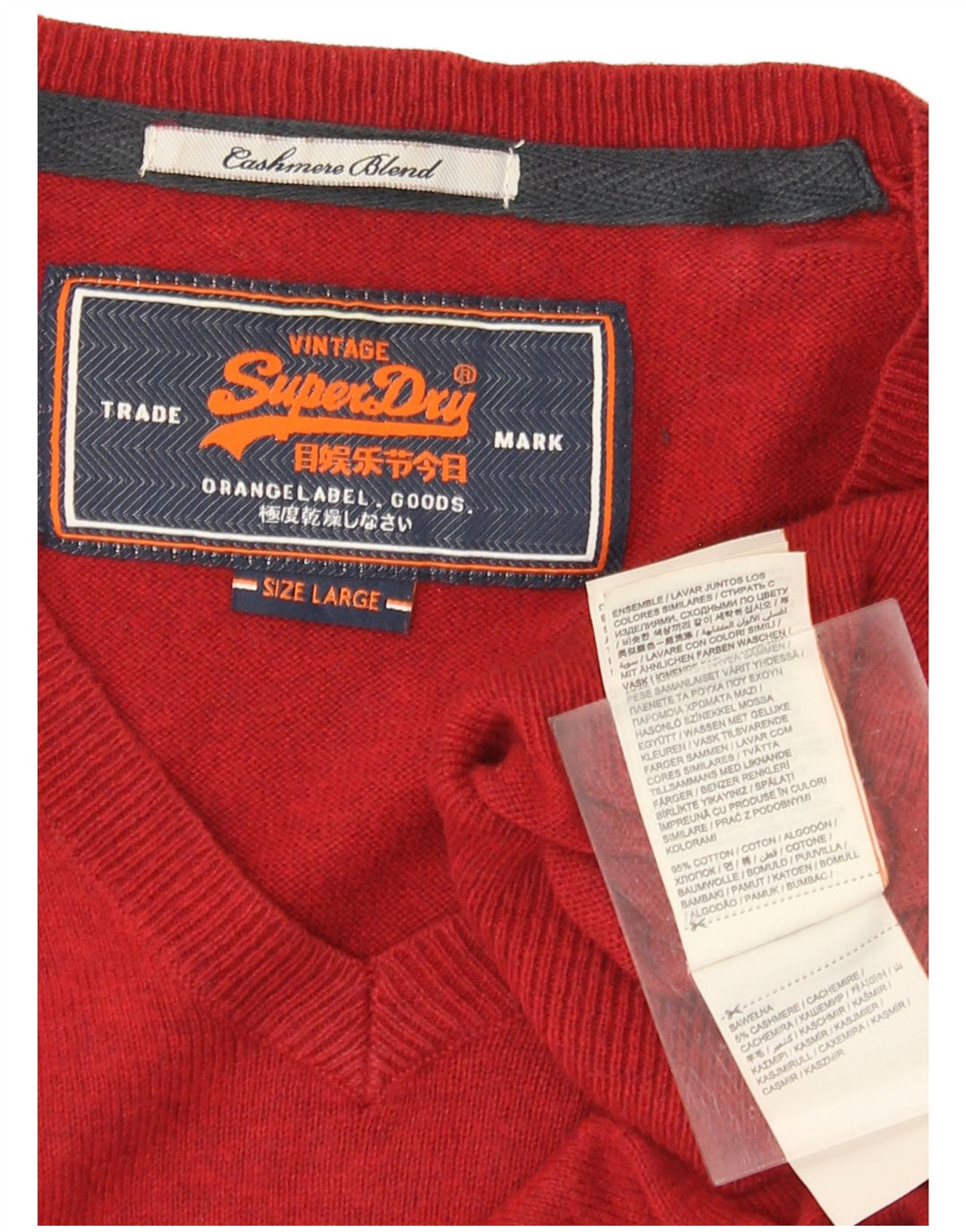 Maglione da uomo con scollo a V SUPERDRY grande cotone rosso