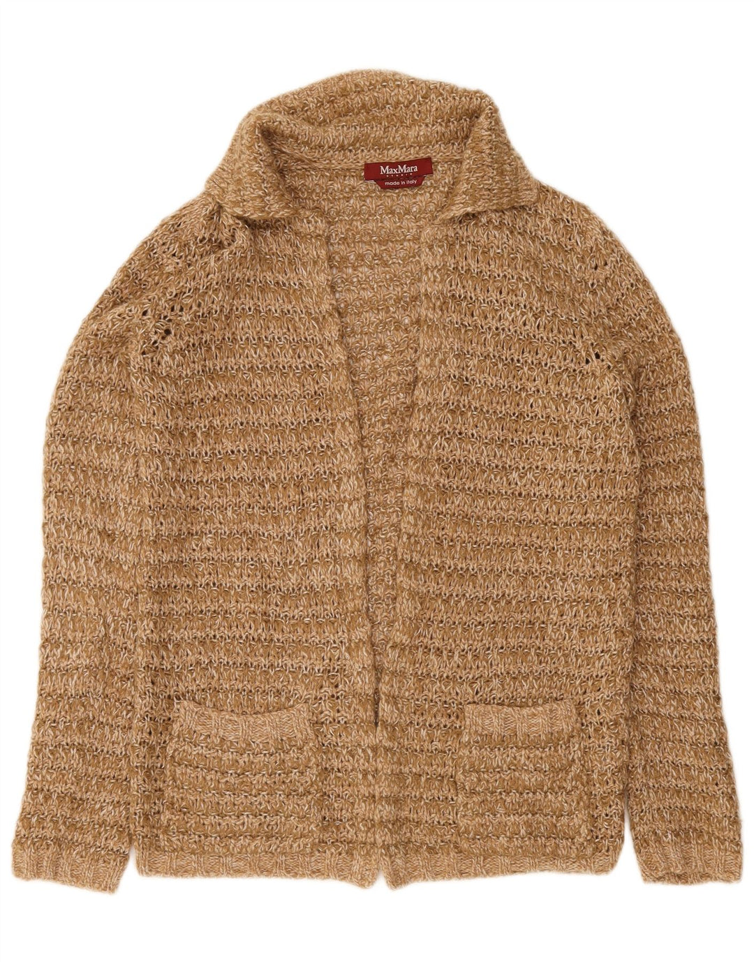 Maglione cardigan aperto da donna Max Mara UK 14 Lana marrone medio