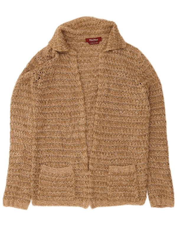 Maglione cardigan aperto da donna Max Mara UK 14 Lana marrone medio