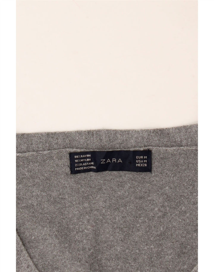 ZARA Womens V-Neck Jumper Sweater UK 12 Medium Grey Rayon Vintage Zara and Second-Hand Zara from Messina Hembry 