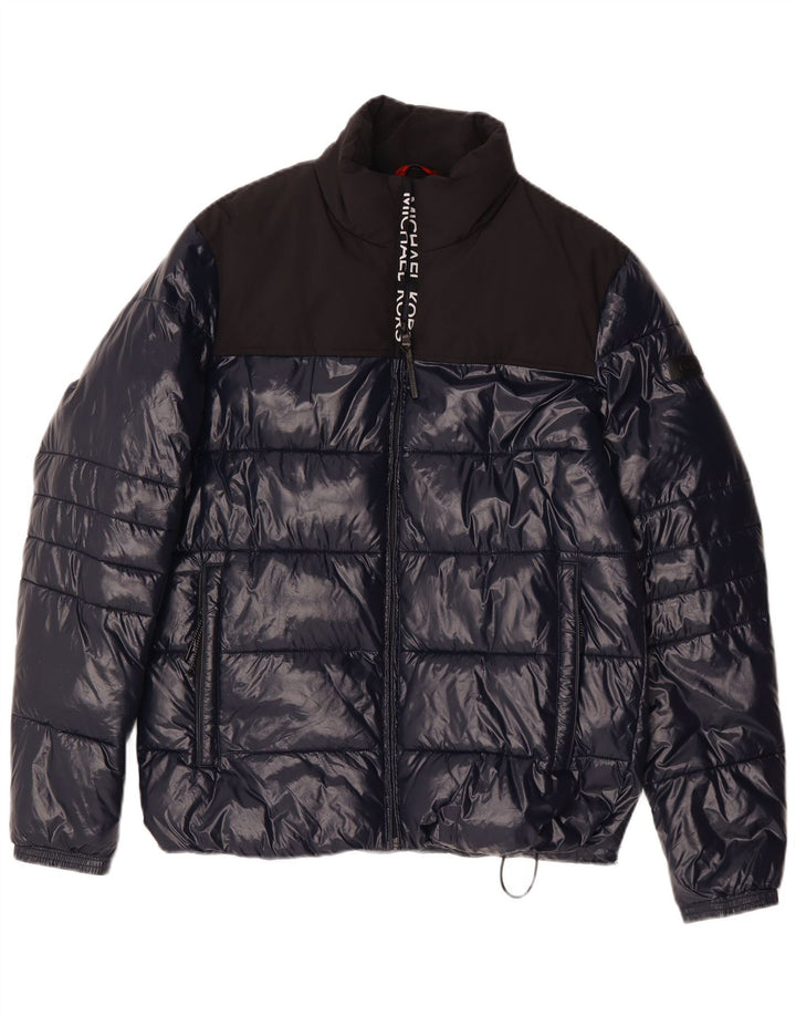 Giacca imbottita ampia da uomo Michael Kors UK 36 piccola in poliestere blu navy