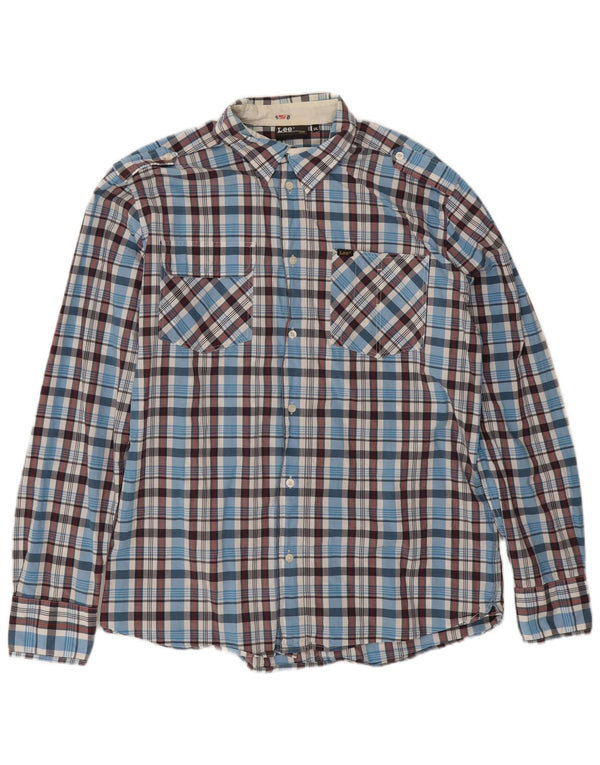 Camicia da uomo Lee 2XL in cotone a quadri blu