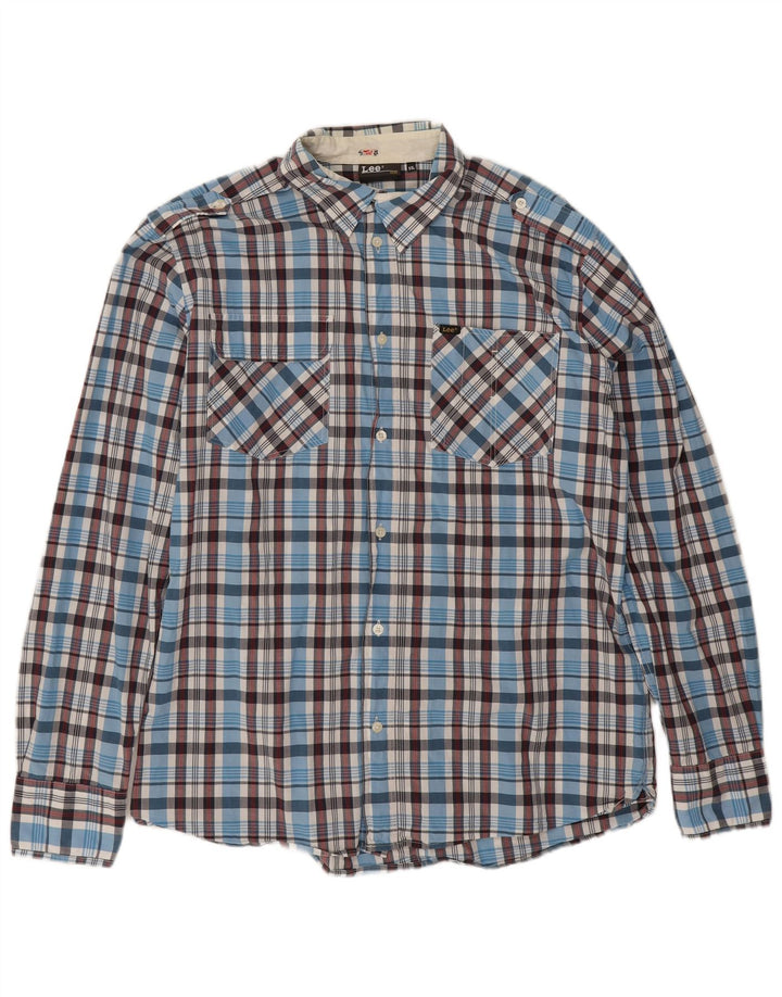 Camicia da uomo Lee 2XL in cotone a quadri blu
