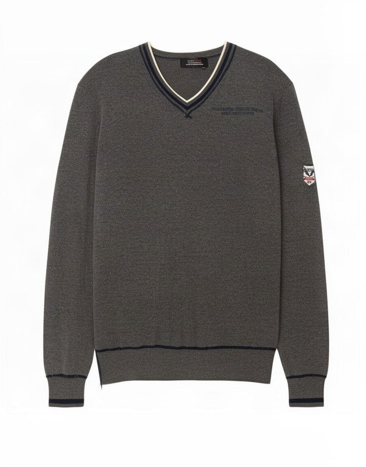 Maglione Zara da uomo con scollo a V grafico Grigio medio