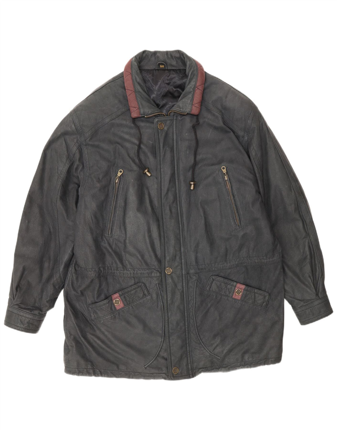 Giacca in pelle vintage da uomo IT 50 grande grigia