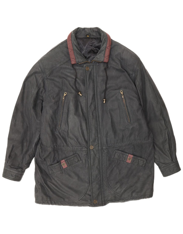 Giacca in pelle vintage da uomo IT 50 grande grigia