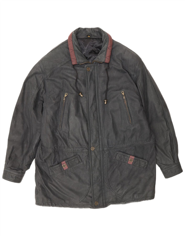 Giacca in pelle vintage da uomo IT 50 grande grigia