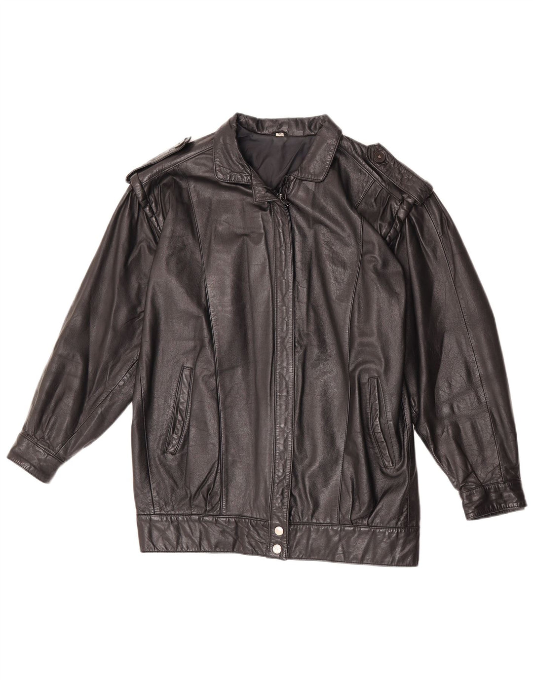 Giacca in pelle militare da donna vintage UK 12 in pelle nera media
