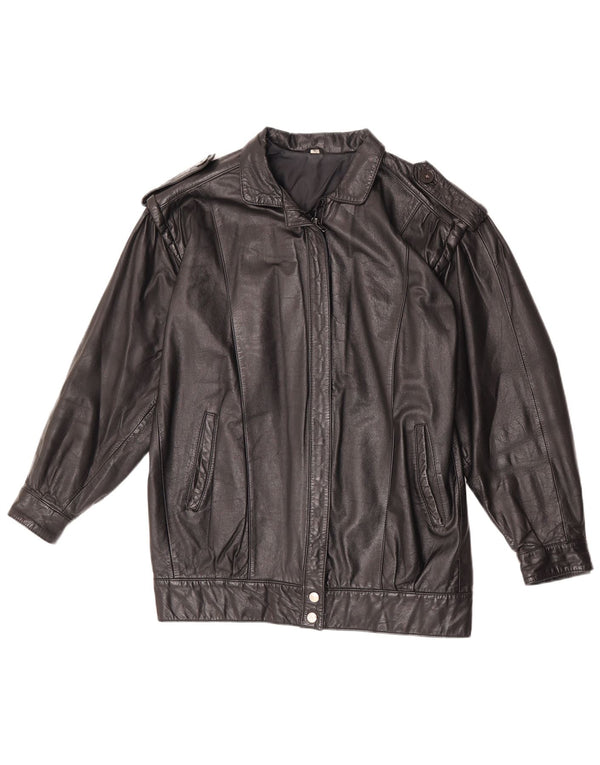 Giacca in pelle militare da donna vintage UK 12 in pelle nera media