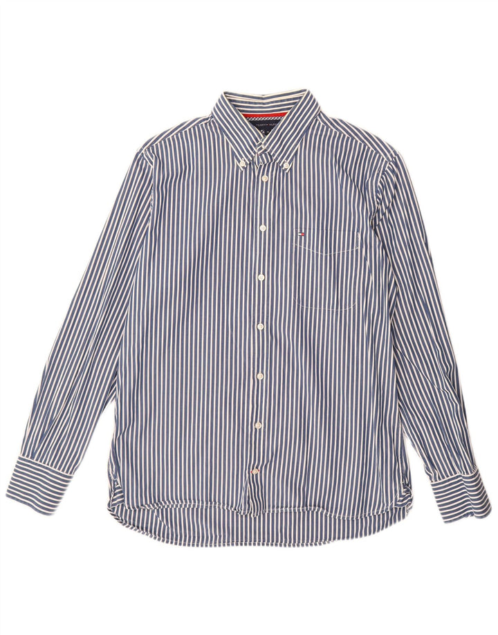 Camicia da uomo Tommy Hilfiger in cotone gessato blu medio