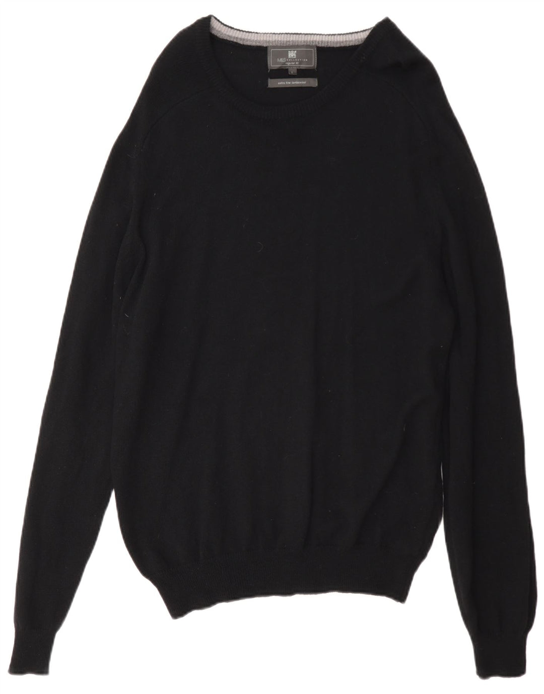 Maglione maglione girocollo da uomo Marks & Spencer vestibilità regolare grande lana nera