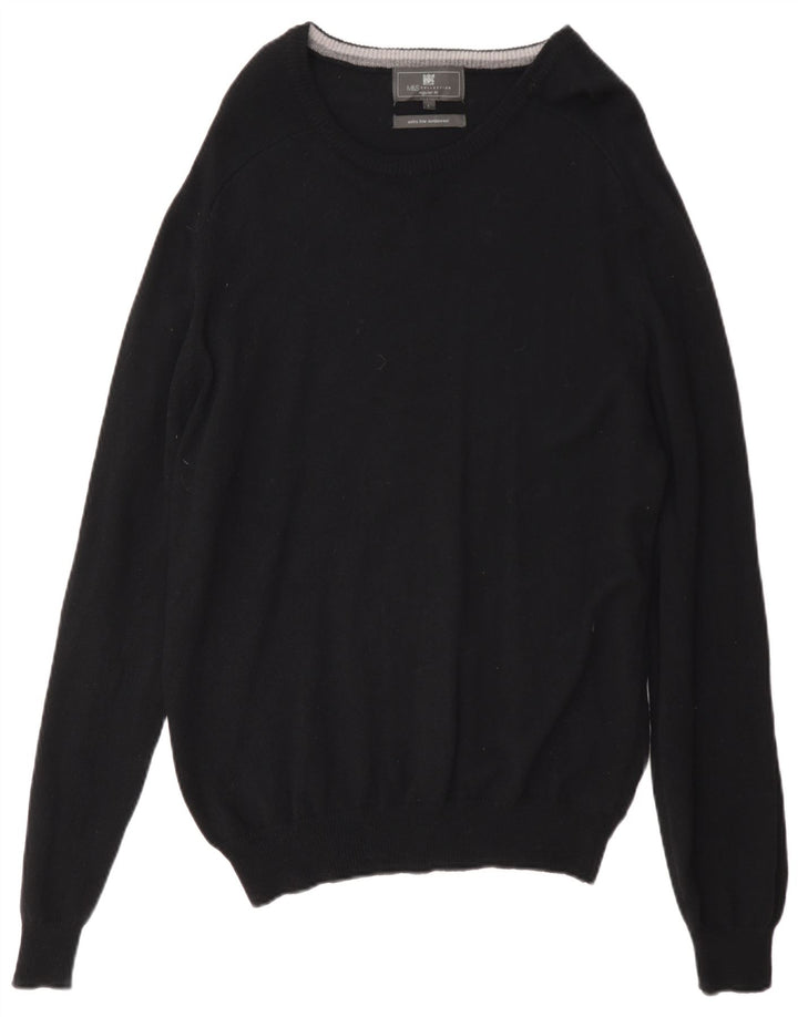 Maglione maglione girocollo da uomo Marks & Spencer vestibilità regolare grande lana nera