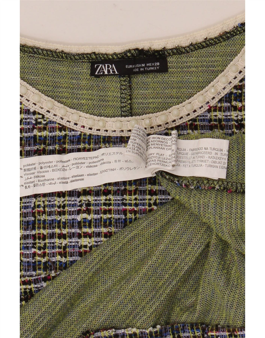 T-shirt corta da donna Zara UK 12 poliestere medio a quadri multicolore