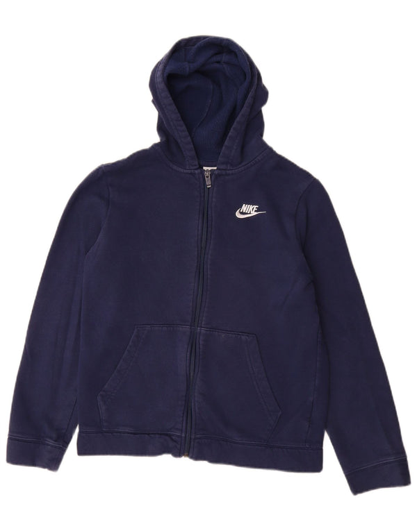 Nike Boys Zip Hoodie Sweater 12-13 Years Large Navy Blue Cotton