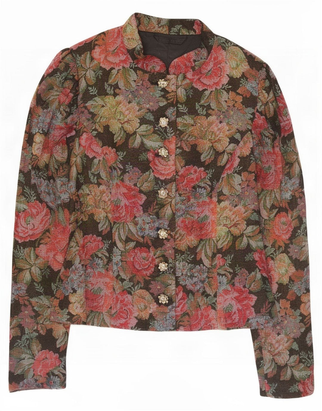 Giacca blazer vintage da donna a 7 bottoni UK 12 medio multicolore floreale