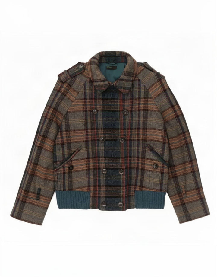Giubbotto Bomber Militare Donna Benetton IT 46 Large Green Check Lana