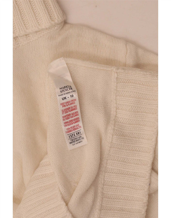 Maglione maglione a collo alto da donna Marks & Spencer UK 10 piccolo cotone bianco