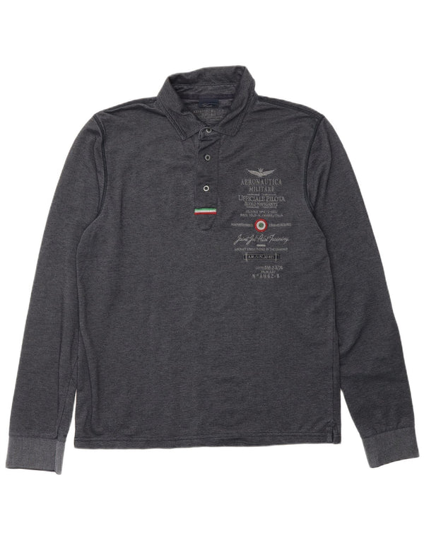 AERONAUTICA MILITARE Polo grafica da uomo a maniche lunghe grande blu navy