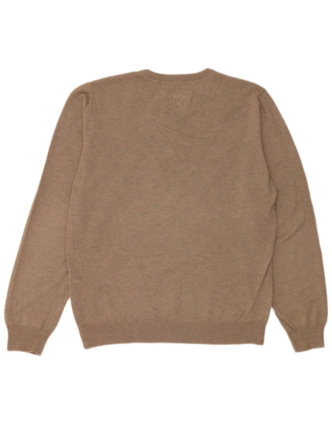 Desigual Uomo Maglione con scollo a V Maglione XL Marrone Patchwork Lana Moderno