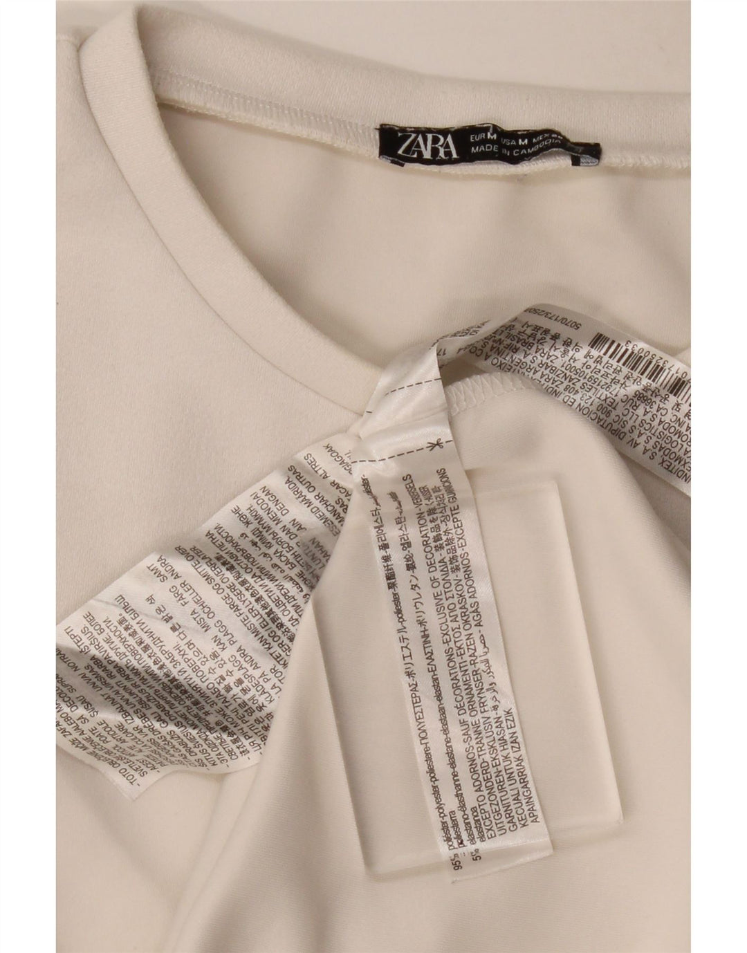 Abito T-shirt geometrica da donna Zara UK 12 Poliestere bianco medio